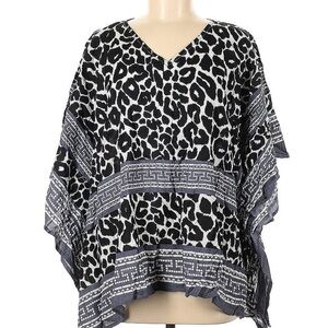 Theodora & Callum Caftan Tunic Poncho Top Tee Shirt Linen Blend Size OS V Neck